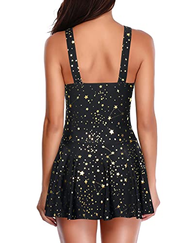 Image of Yonique One Piece Swimsuits for Women Modest Tummy Control Swimdress Vintage Bathing Suits Skirt Swimwear