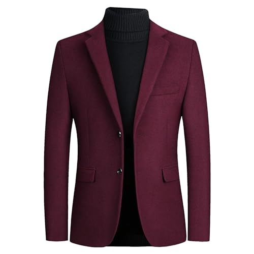 Image of Tiwate Men's Tweed Wool Blend Blazer Modern Luxury Winter Sport Coat Classic Fit 2 Button Business Suits Jacket (XL,Red)
