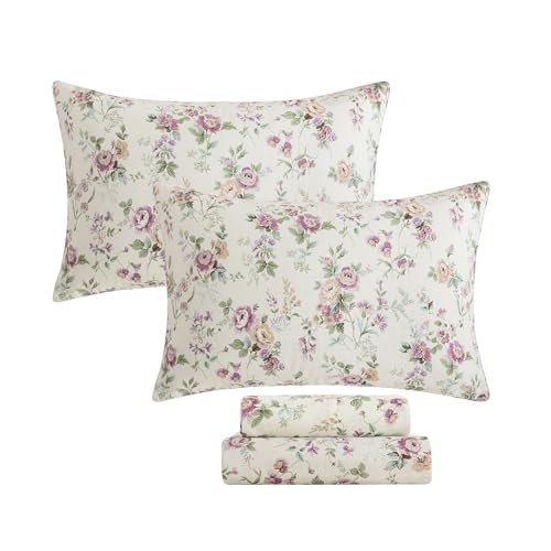 Image of FADFAY 100% Cotton Double Gauze Sheet Set - 4 Piece Ultra-Breathable Muslin Bedding - Romantic Red Rose Floral Design - Pre-Washed Soft Crinkle Sheets - 17.5 inch Deep Pocket (King)