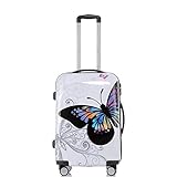 aufrecht rollbar Reise Koffer Trolley mit Polycarbonat ABS Hartschale und Motiv BB (3: 70 Liter - Gr. L, Butterfly)