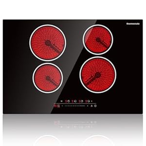 ThermoMate 30 Inch Electric Cooktop 4 Burners, ETL Certified Built-in Radiant Electric Stove Top, 30″ Ceramic Cooktop 6000W with Touch Control, 9 Heating Level, Chlid Lock & Timer, 220-240V Hard Wire