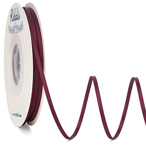 Ribbli Burgundy Double Faced Satin Ribbon,1/8” x Continuous 50 Yards,Use for Bows Bouquet,Gift Wrapping,Wedding Card Decoration,Floral Arrangement