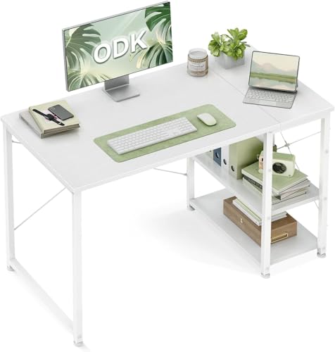 ODK Schreibtisch 100x48cm, Computertisch, Bürotisch,PC Tisch mit Regal reversibel, moderner Stil, Geeignet für Arbeitszimmer, Schlafzimmer, Wohnzimmer,Büro,Weiß