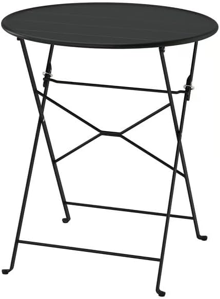 Black Outdoor Folding Bistro Table – Round Metal Patio Table – Foldable Design for Garden, Balcony, Deck, or Porch – Compact Outdoor Dining Table, 25.63 x 28 Inches