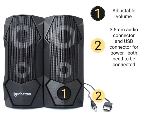 Manhattan USB Powered RBG Gaming Speakers - with Stereo Sound, Long 6ft Cord, Colorful Lights, Volume Control & 3.5 mm Audio Plug – for Computer, Monitor, Laptop, PC, Desktop -3 Yr Mfg Warranty–168359 - Thumbnail 4