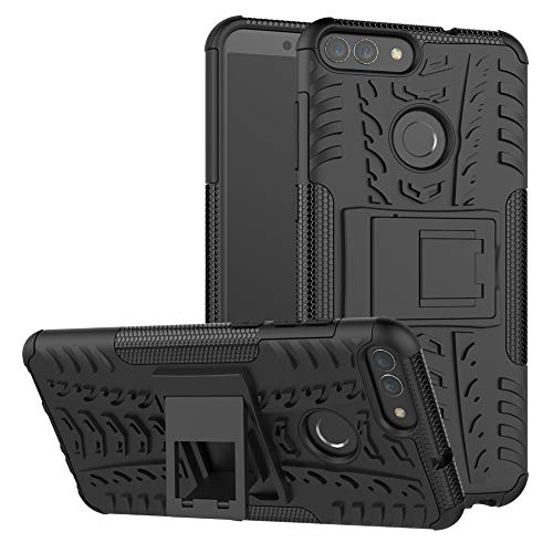 LiuShan Huawei P Smart case, Shockproof Heavy Duty Combo Hybrid Rugged Dual Layer Grip with Kickstand for Huawei P Smart 2018 (Not fit P Smart 2019) Smartphone (with 4in1 Packaged),Black
