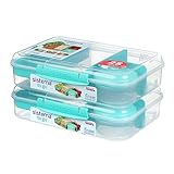 Sistema® Bento Create To Go™ 6-Cup Food Storage Container Bento Box with Lid and Dividers, 2 pack, Minty Teal