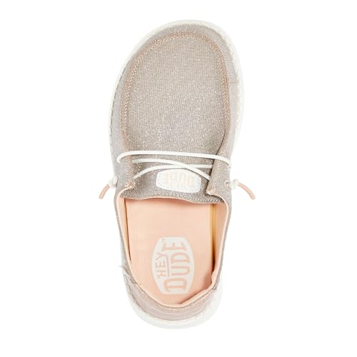 Image of HEYDUDE Girl's Toddler Wendy Metallic Sparkle Slip On Shoe | Easy On Loafer