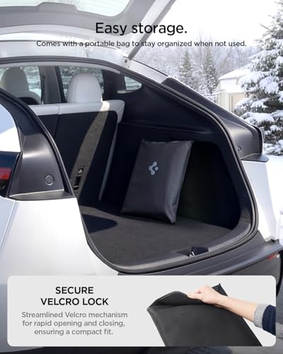 Spigen Magnetic Windshield Protector Cover for Cars – Shields Leaves, Pollen, Sap with Full Windshield Coverage, Waterproof Foldable Summer Sun Visor, Fits Tesla Model Y Juniper & 3 Highland - image 3