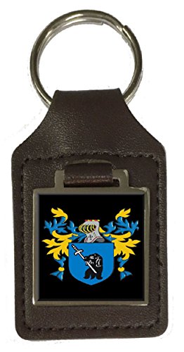 Porte-clé en cuir marron avec blason de sport gravé pour passionnés