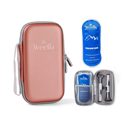 weefla Hard Shell Insulated Cooler Travel Case for Zepbound or Mounjaro Injector Pens, TSA Approved Cold Pack, Easy to Clean, Compact Syringe Box Holder for Trip & Daily Use (Pink, Dual)