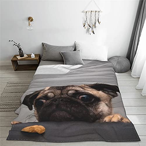 Pug Dog Fleece Throw Blanket Soft Lightweight Warm Cozy Plush Blanket For Couch Bed Sofa 60"X50" #TOP4