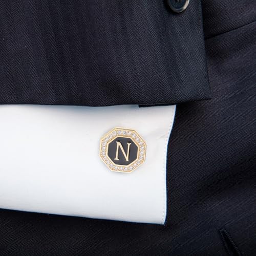 Mancuernillas para hombre con diseño de letras y piedras miniatura 5