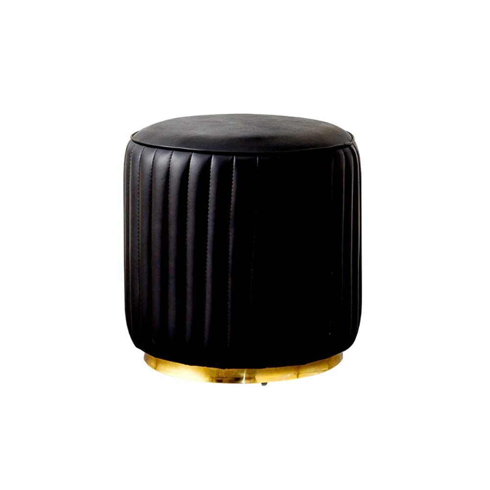 Pouf rond en cuir noir moderne avec base dorée - Dimensions 33x35 cm