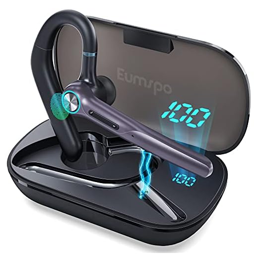 Eumspo Headset Wireless Earpiece 60Hrs Playback Built-in Dual Mic Noise Canceling Wireless Headset Earphone with 400mAh LED Charging Case for Business Office Trucker