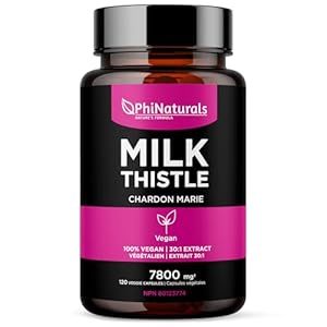 PhiNaturals Milk Thistle Supplement – 7800 mg Seed Equivalent 60 servings – 130 mg of 30:1 Silymarin Extract per 120 Capsules – Liver Health, Support Detox and Cleanse – Chardon Marie Pour Le Foie