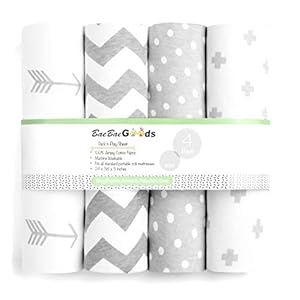 Pack n Play Sheets – Premium Pack and Play Sheets 4 Pack – 100% Super Soft Jersey Knit Cotton Playard Mattress Sheets…