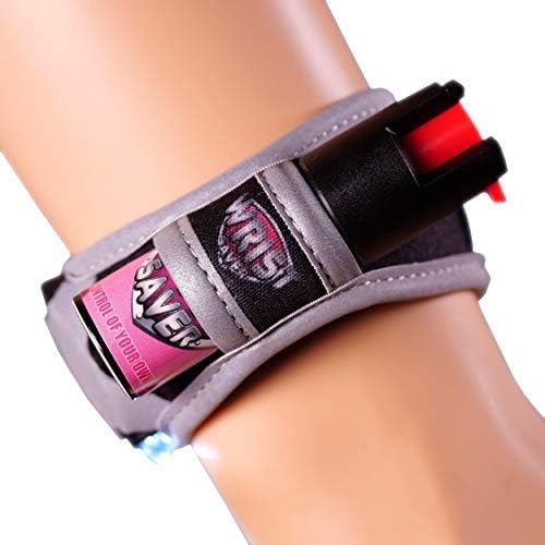 Police Strength OC Pepper Spray for Running, Lightweight Compact Self Defense Wristband Ideal for Women Runners, Joggers & Walkers w/ID Card, LED Light & Reflective Edging