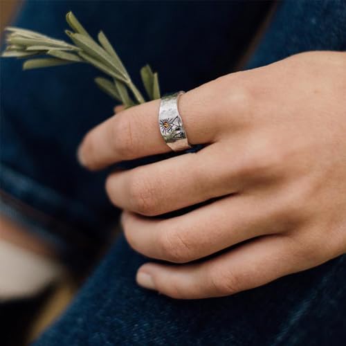 Vintage Mountain Sunset Band Ring for Women Silver Plated Adjustable Statement Nature Forest Landscap Knuckle Hugging Wrape Rings Wedding Christmas Holiday Jewelry Delicate Gifts3