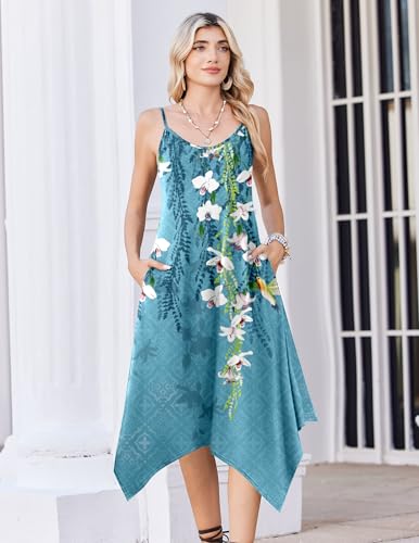 Image of Zeagoo Women Summer Midi Dresses 2026 Hawaiian Bohemian Beach Cover Up Sundress Spaghetti Strap Casual Dress with Pockets
