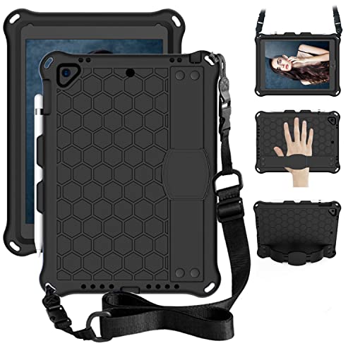 for iPad Mini 5保護ケース、ハンドルおよびショルダーストラップ付きTABCase耐衝撃性シリコンフラットケース、スクリーンプロテクター、キックスタンド、落下防止チャイルドケースカバー 専用7.9インチPad Mini第5世代/ 第4世代/第3世代/ 第1世代 (ブラック)