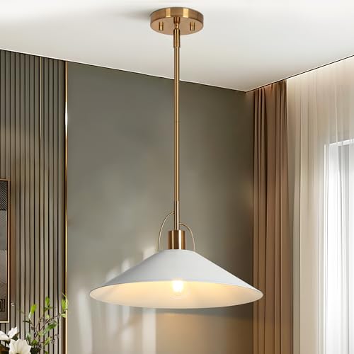 KSANA Pendant Lights Kitchen Island, 14'' Gold and White Pendant Light Fixtures, Modern Large Metal Kitchen Pendant Lighting Over Island