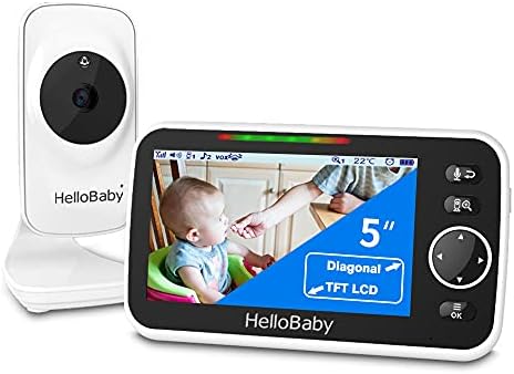 Video Baby Monitor with Camera and Audio, 5" Color LCD Screen, HelloBaby Monitor Camera, Infrared Night Vision, Temperature Display, Lullaby, Two Way Audio and VOX Mode