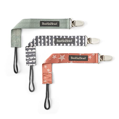 Image of BooginHead by Infantino Pacifier Clip Baby Pacifier Holder PaciGrip, 3-Pack, Sienna, Sage, Charcoal