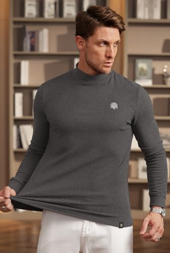 Image of Herberton Mens Mock Turtleneck Shirts Thermal Fleece Casual Undershirt