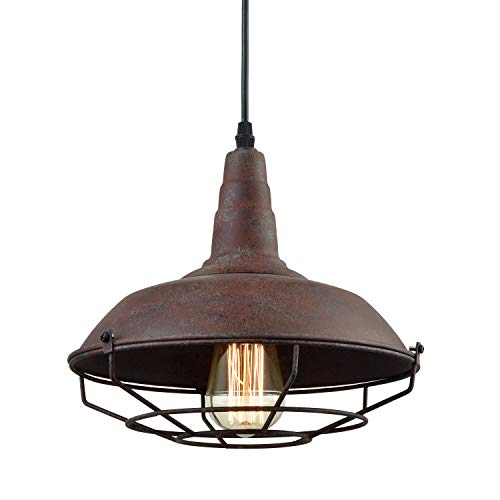 Image of DAYCENT Barn Style Pendant Light Farmhouse Caged Pendant Lighting Industrial Metal Wire Hanging Pendant Light Barn Pendant Light Fixtures for Kitchen Island Hallway Foyer, Rust Finish