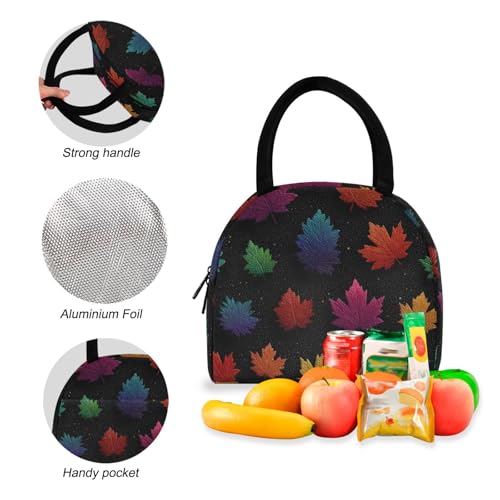 Colored Maple Print Backpack Set with Lunch Bag, Large Capacity Travel Backpacks and Lunch Box Insulated for Commute Hiking Picnic4