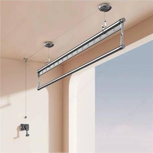 Ceiling Mounted Clothes Drying Rack, Retractable 7.9ft Vertical Clothes Airer with Quilt Drying Rod, Space-Saving Laundry Solution for Efficient Indoor Drying (Gray)