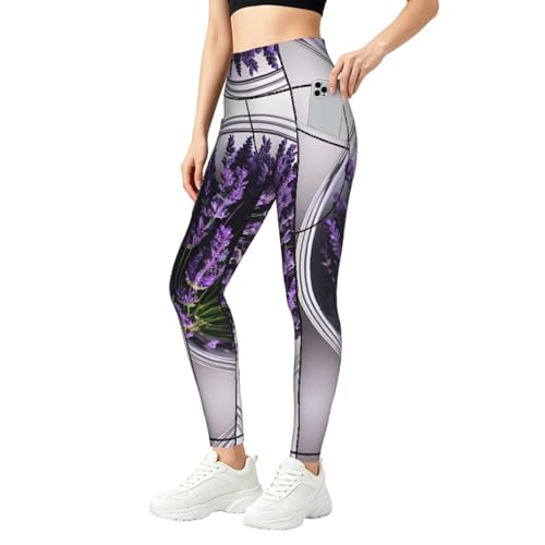 Leggings para fitness y yoga con estampado de lavanda morada