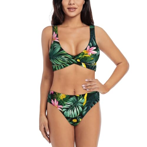 Maillot de bain gainant 2 pièces à motif tropical pour silhouette sculptée