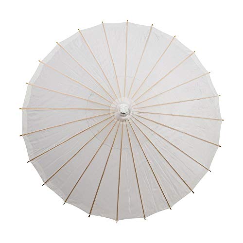 Quasimoon PaperLanternStore.com 32 Inch White Parasol Umbrella, Premium Nylon with Elegant Handle