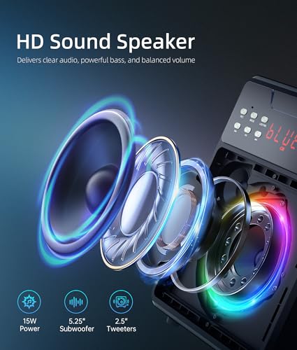 Image of Karaoke Machine for Adults, Portable Bluetooth Speaker with 2 Wireless Microphones and Lights Show, Karaoke Speaker with Bass & Treble, Supports for TWS,USB,FM,REC,AUX in,TF Card for Party /Meeting