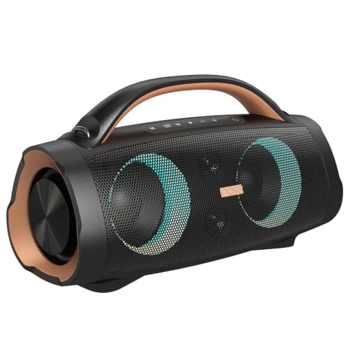 Image of DOSS Extreme Boom+ Loud Bluetooth Speaker with 100W Stereo Sound, Extra Bass, 20H Playtime, Party-Sync Led Lights, Built-in Power Bank, IPX6 Waterproof Outdoor Speaker for Camping, Travel-Copper Gold