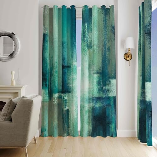 Image of Asuexpect Teal Curtains 2 Panels Abstract Rust Curtain Room Darkening Grommet Window Treatments Modern Decorative for Bedroom Living Room, 52x84 Inches, Turquoise