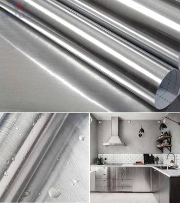 Image of Vinyl Contact Paper Decorative for Cabinets Countertops Kitchen Shelves Liner Self Adhesive Film Peel and Stick Waterproof Removable Wallpaper (Inches 24 x 118, Silver Brushed)