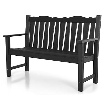 Outdoor Bench Weatherproof, 2-Person Garden Benches for Outdoors, All Weather HIPS Patio Bench Holds up to 800lbs, Never Rot or Fade, Comfort Bench for Porch, Garden, Patio, Backyard and Park, Black