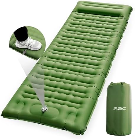 A2C Camping Sleeping Pad, Thick 4.7 Inch Camping Mattress with Pillow Built-in Foot Pump, Extra Support Air Columns, Lightweight Inflatable Sleeping Pads for Bckpacking, Hiking, Tent