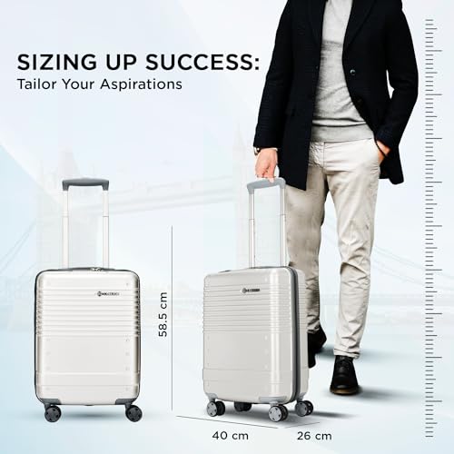 Image of Carlton Alumina | Cabin Trolley Bag, 56 Cm Small Hardsided Luggage | 8 Wheels, TSA Lock | Polycarbonate | Premium Suitcase for Travel | 5 Year International Warranty | Metallic Silver