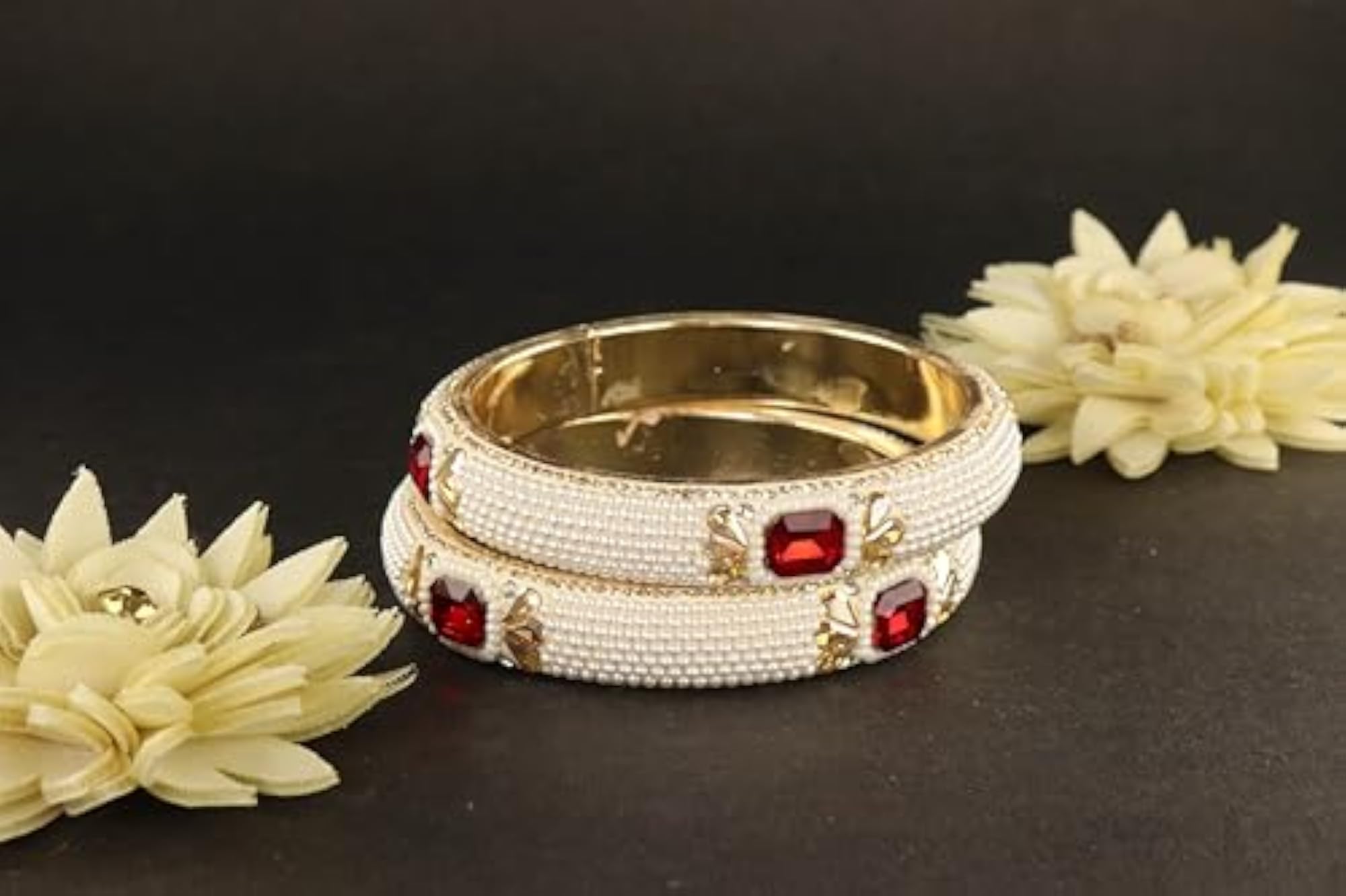 Designer Alloy Kada Set with Pearls & Kundan Stone