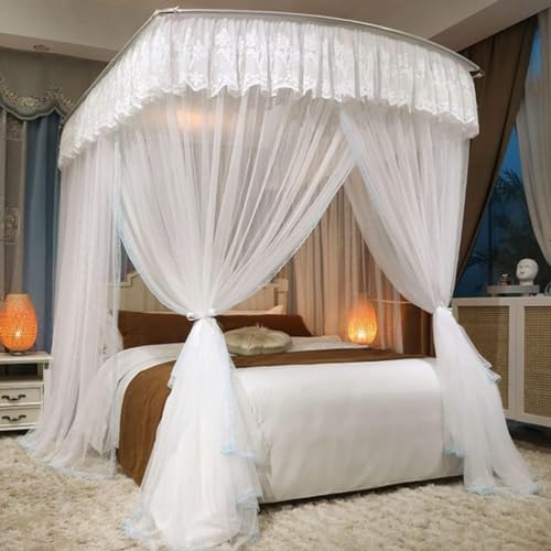 Moustiquaire à baldaquin blanc 200x220 cm avec support en U pour lit double