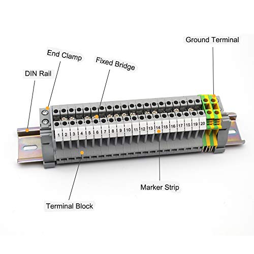 Din Rail Connectors, HERKINDNESS DIN Rail Terminal Blocks Kit UK-2.5B Universal Class Terminal Blocks Kit, for DIY, Suitable for Garage Renovation, DIY, Automation Projects