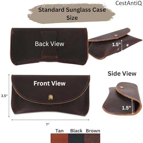 Image of Leather Eyeglass Case Genuine Leather Sunglasses Case Eyewear Pouch Glasses Sleeve Slim Unisex Eyeglass Holder