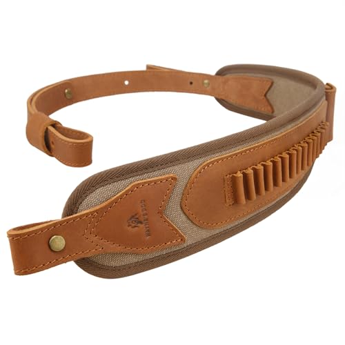 WAYNE'S DOG Canvas Leather Rifle Shell Holder Sling for 30-30 for .30-06 .30-30 .45-70 .308cal 12GA (Brown Without Swivels, 22LR .22MAG .17HMR)