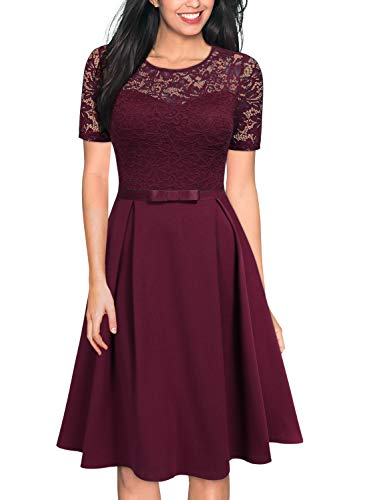 MISSMAY Women's Vintage Floral Lace Scoop Neck Short Sleeve Cocktail Party Swing Dress