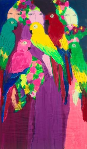 Walasse Ting Affiche Impressions En Couleur Abstrait Photo D’art Mural Deux Dames Avec Perroquets