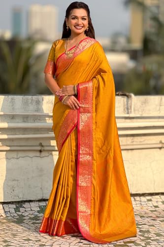Image of SGF11 Women's Kanjivaram Pure Soft Silk Designer Saree With Blouse Piece